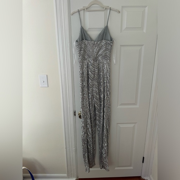 Lulus Outstanding Glow Silver Sequin Sleeveless Straight Leg Jumpsuit Small - Picture 9 of 16